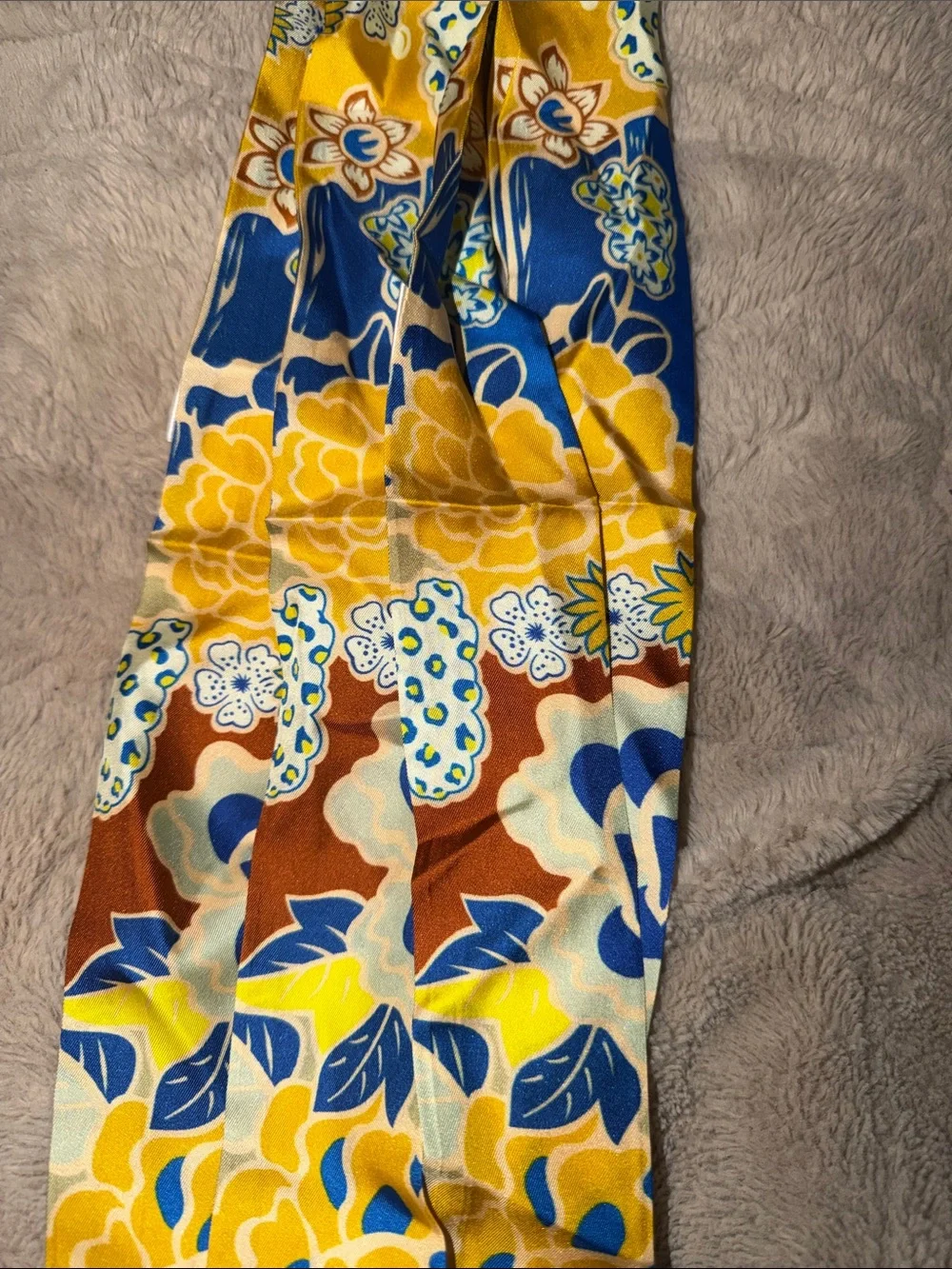Pair of 2 Yellow & Blue Floral 100% Silk Twilly Scarves for Bags NWOT